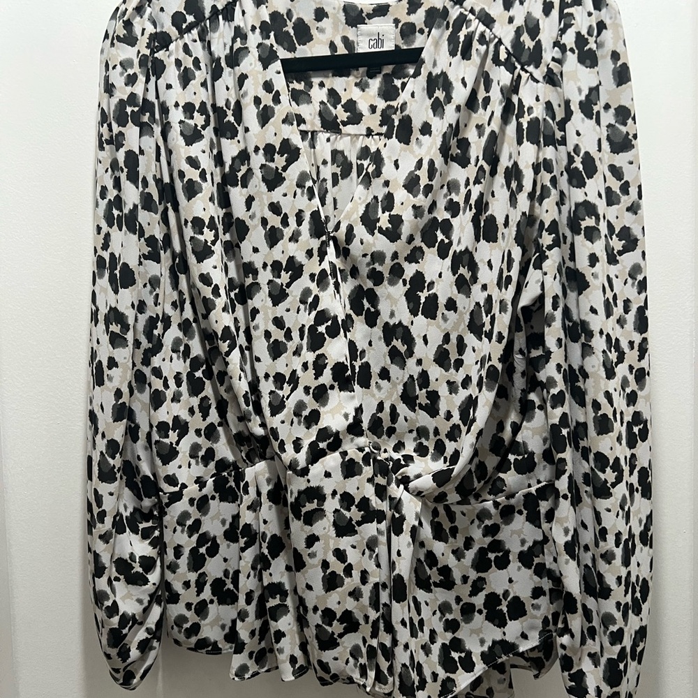 CAbi Black and White Wrap Blouse with Tie Front